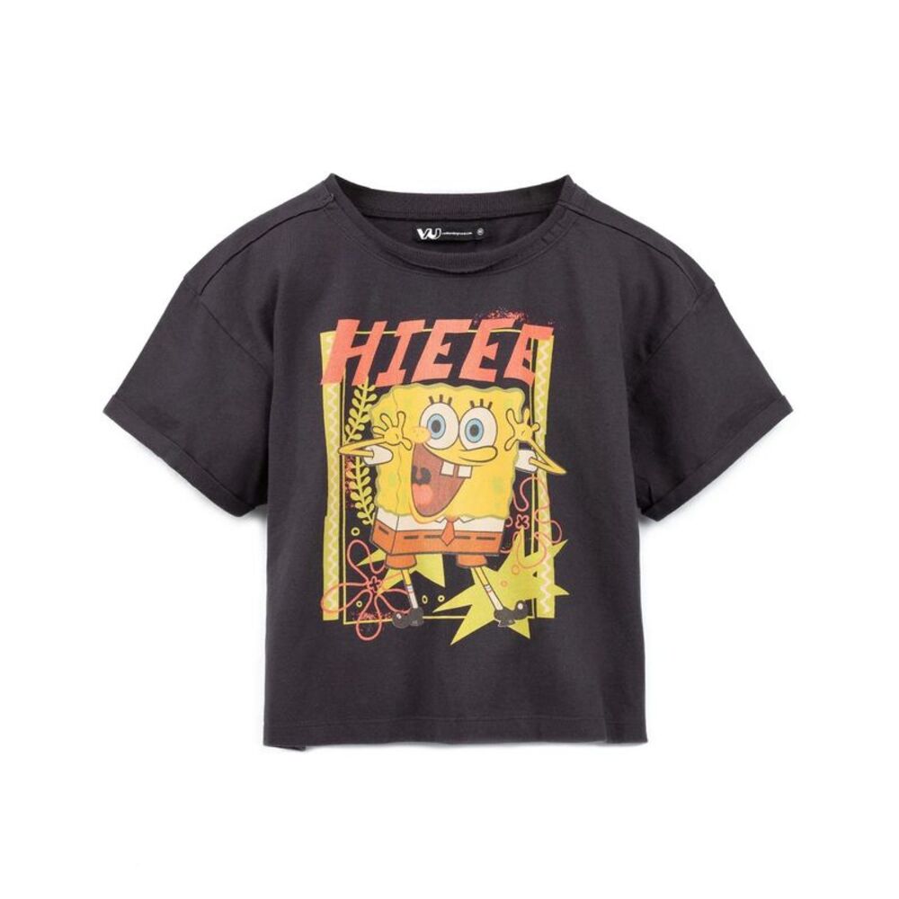 SpongeBob SquarePants Womens/Ladies Crop Top / Charcoal Grey/Yellow